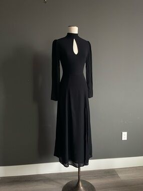 Reformation Black Keyhole Midi Dress High Neck Minimalist Parisian Capsule Soft